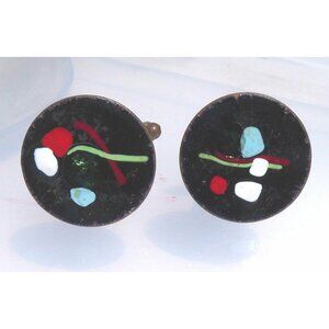 Vintage Copper & Enamel Mid-Century Modern Abstract Cufflinks